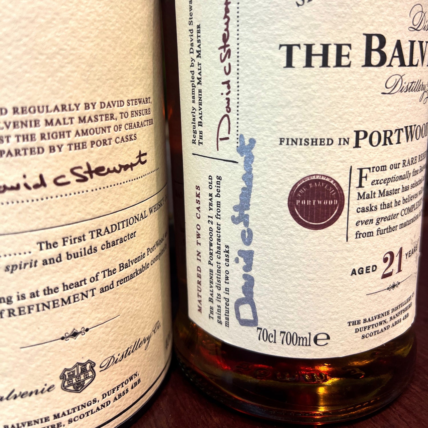 Balvenie Port Wood 21 Year Old Single Malt Scotch Whisky (OLDER VERSION ABV 40%) Signed by David Stewart