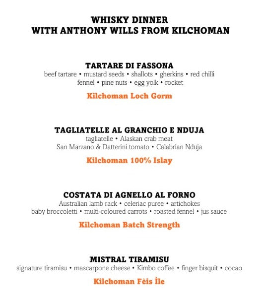 The Mistral "4-Course Dinner x Kilchoman Islay Whisky with Anthony Wills" on 28 Sept, 6:30PM