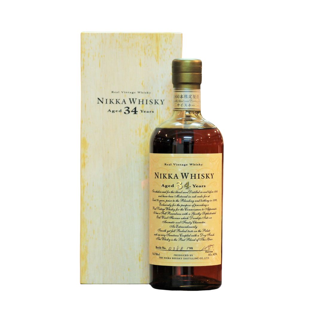 Released in 1998, this exclusive bottling from Nikka includes whiskies distilled in and before 1964 and matured in oak barrels for at least 34 years. "A real vintage whisky for the connoisseurs. Gently sophisticated, aromatic and fruity character, this whisky is smooth yet full bodied on the palate with an airy sweetness and a dry finish." Only 1000 bottles were released in 1998.