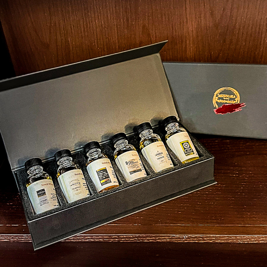 Scotch whisky tasting gift set. This tasting pack includes the following bottlings
-Cadenhead's Small Batch Teaninch 11 Years
-Balvenie 12 Years Old Doublewood
-Glen Garioch Aged 12 Years
-Glengoyne 12 Years Old
-Laphroaig Aged 10 Years Old
-The Singleton Glen Ord 18 Years