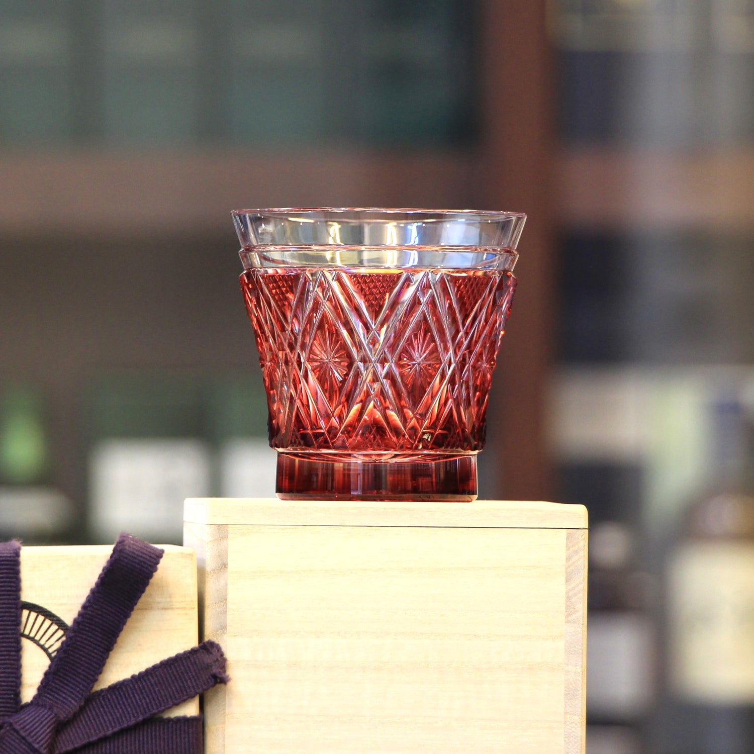 Satsuma Kiriko Hand Cut Rock Glass Red (Made in Japan)