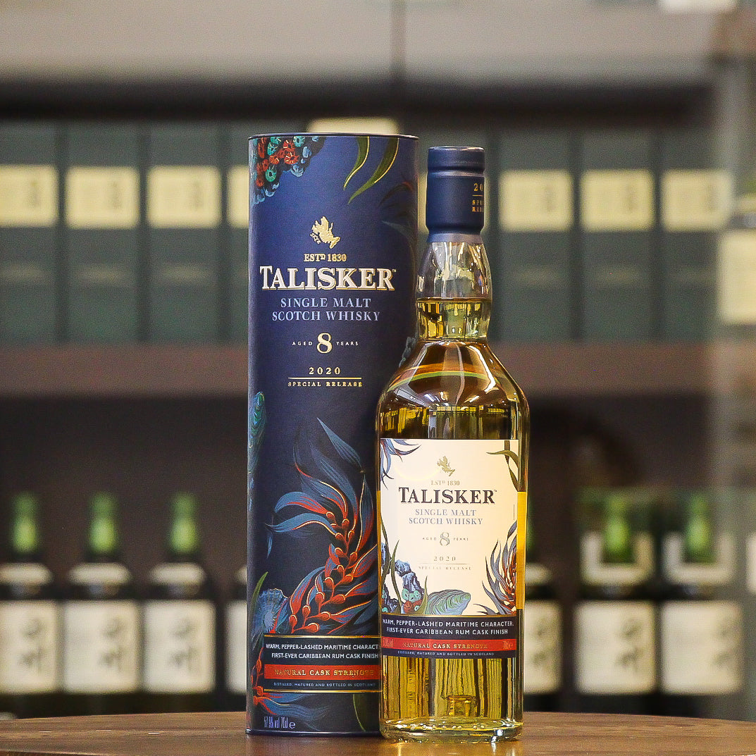 The first bottling from Talisker to be finished in pot-still Caribbean rum casks, this was a 2020 special release bottled at natural cask strength. Caramel aromas and sweetness from the rum cask finish balanced by sea salt, dry seaweed layered on a smoky barbecue as the base with the classic Talisker chilli pepper, smoke and dry finish.